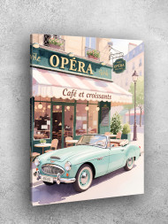 Постер на холсте &amp;quot;Ретро кабриолет у парижского кафе&amp;quot;