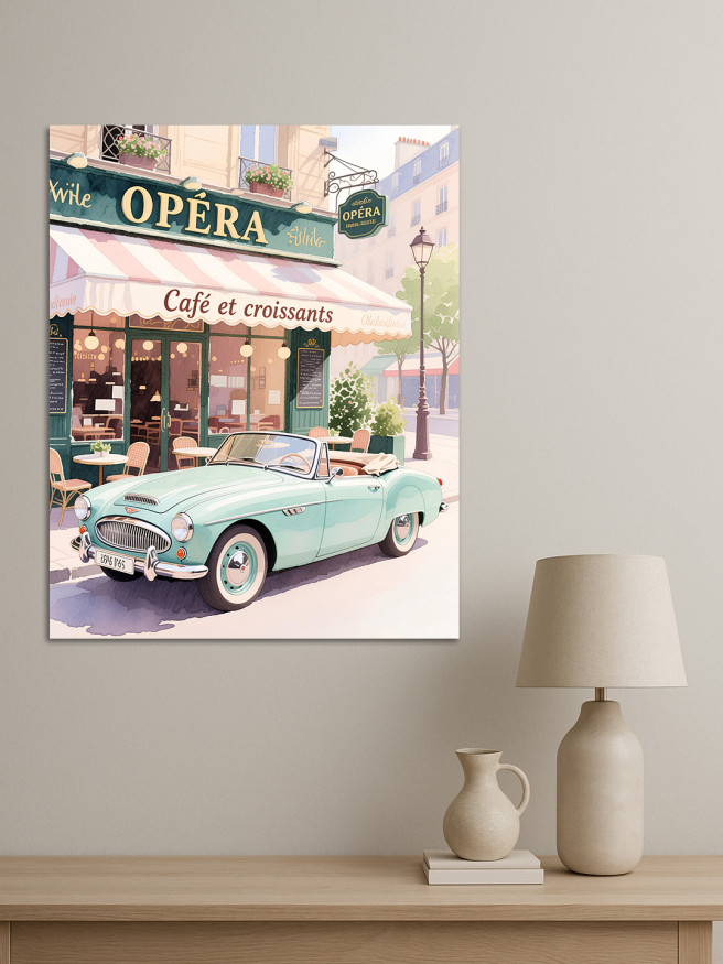 Постер на холсте &amp;quot;Ретро кабриолет у парижского кафе&amp;quot;