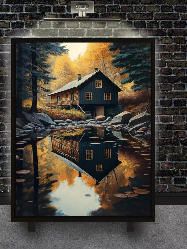 Постер на холсте &amp;quot;Дом у лесного озера&amp;quot;