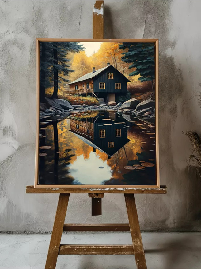 Постер на холсте &amp;quot;Дом у лесного озера&amp;quot;