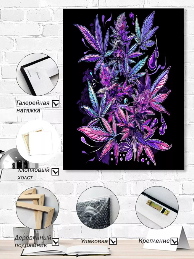 Holstga bosilgan poster &amp;quot;Psixodelik kanop barglari&amp;quot;