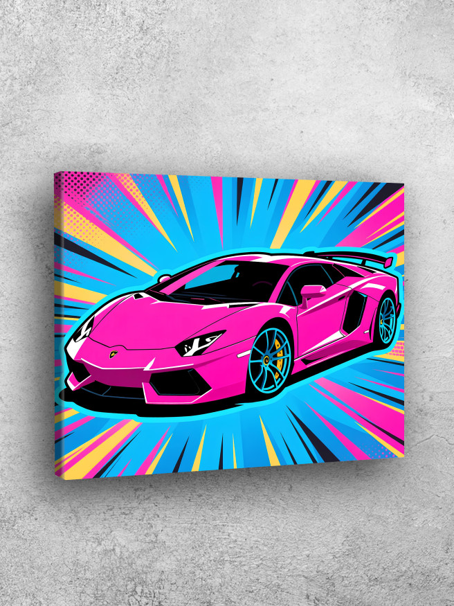Постер на холсте &amp;quot;Розовый спорткар в поп-арте&amp;quot;