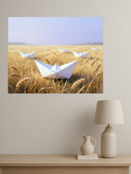Постер на холсте &amp;quot;Бумажные кораблики в пшеничном поле&amp;quot;