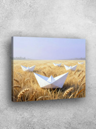Постер на холсте &amp;quot;Бумажные кораблики в пшеничном поле&amp;quot;