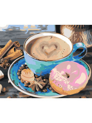 Картина по номерам &amp;quot;Чашка кофе с пончиком&amp;quot;