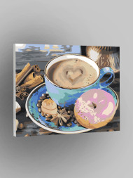 Картина по номерам &amp;quot;Чашка кофе с пончиком&amp;quot;
