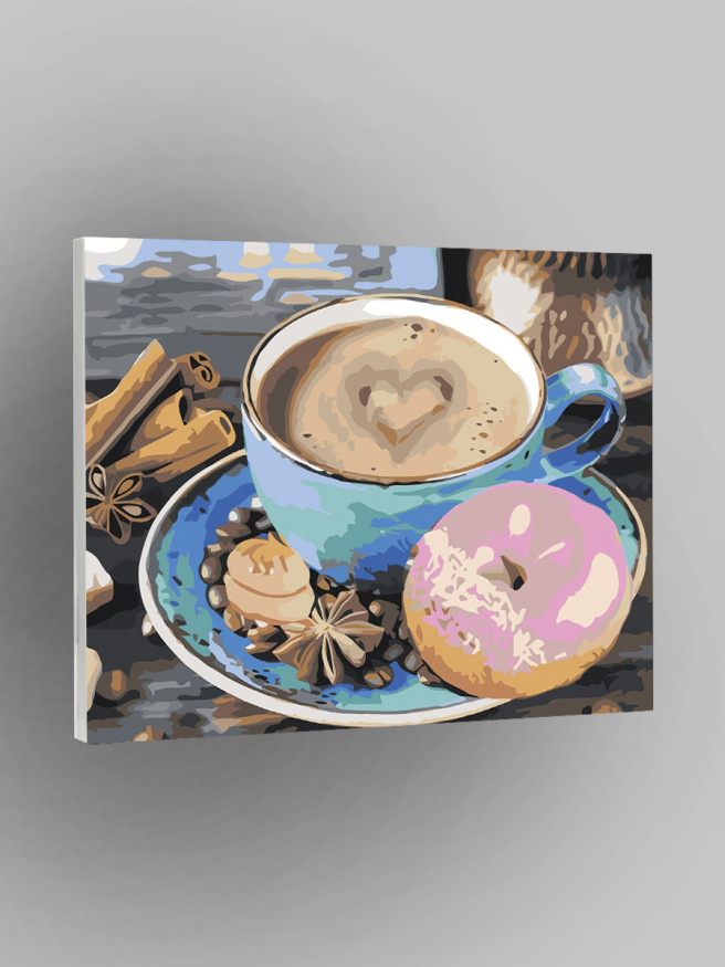 Картина по номерам &amp;quot;Чашка кофе с пончиком&amp;quot;