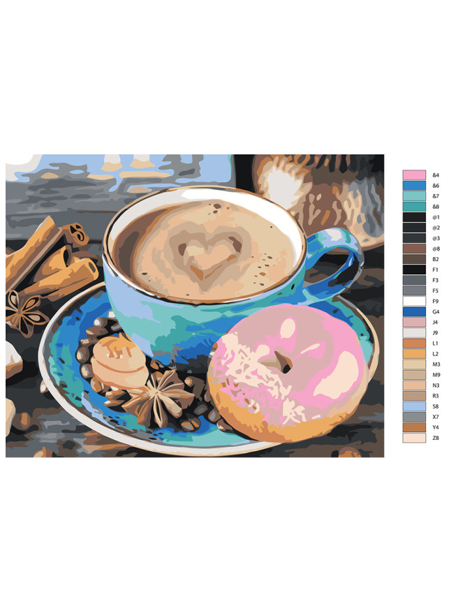 Картина по номерам &amp;quot;Чашка кофе с пончиком&amp;quot;