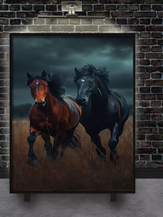 Holstga bosilgan poster &amp;quot;Tunning qorong‘usida chopayotgan otlar&amp;quot;