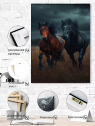 Holstga bosilgan poster &quot;Tunning qorong‘usida chopayotgan otlar&quot;