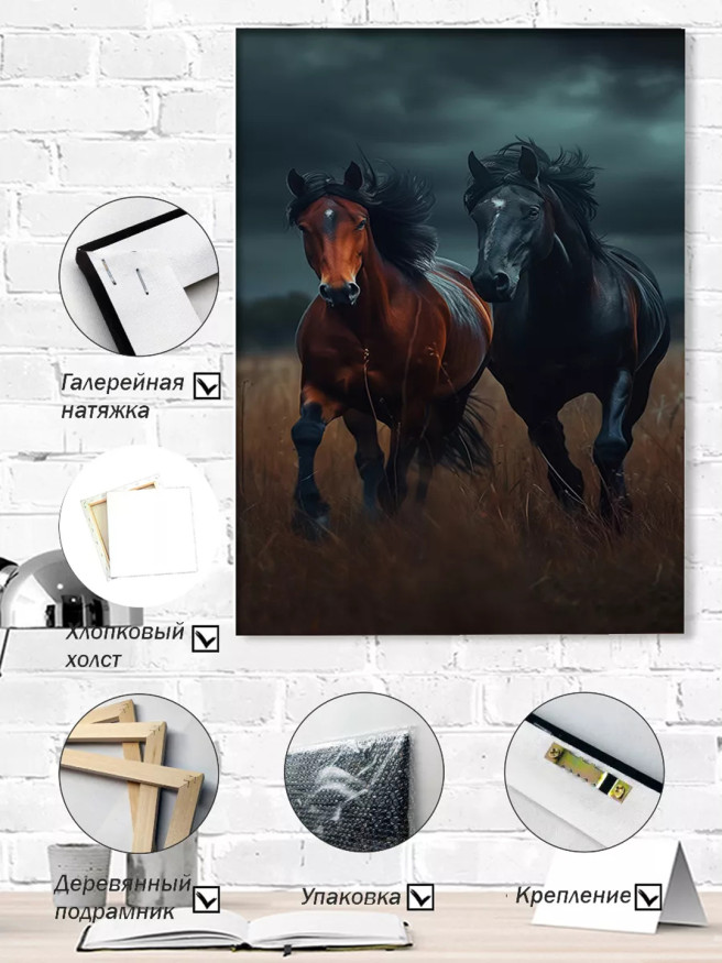 Holstga bosilgan poster &amp;quot;Tunning qorong‘usida chopayotgan otlar&amp;quot;