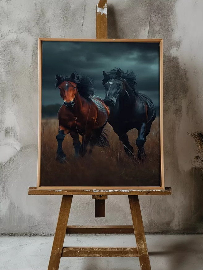 Holstga bosilgan poster &amp;quot;Tunning qorong‘usida chopayotgan otlar&amp;quot;