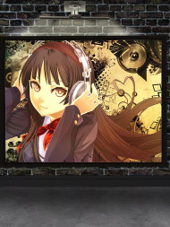 Holstga bosilgan poster "Naushnikdagi anime qiz"
