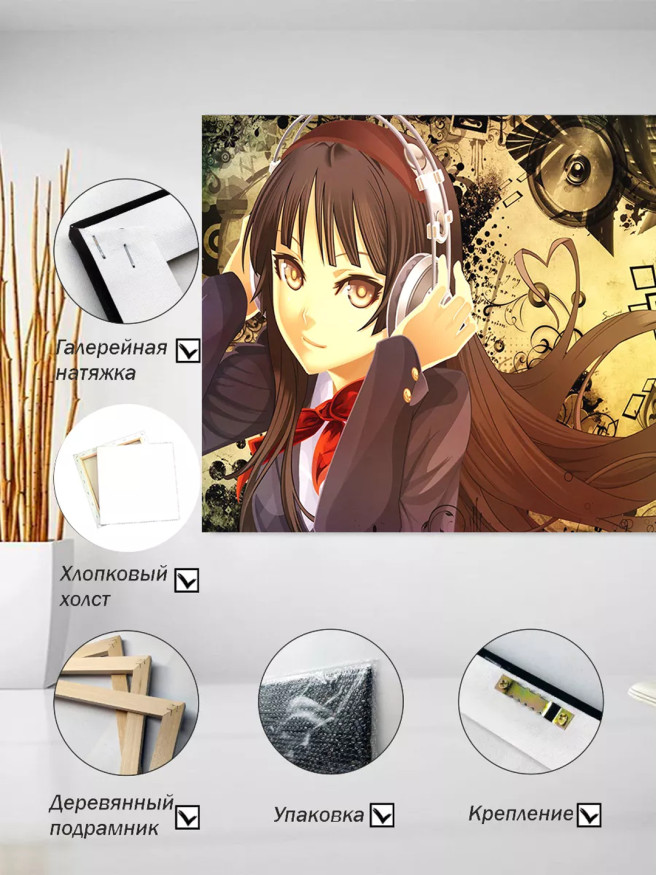 Постер на холсте &amp;quot;Аниме-девушка в наушниках&amp;quot;