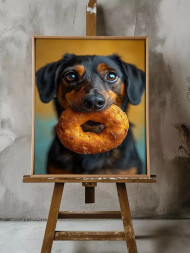 Постер на холсте &amp;quot;Пёс с бубликом в зубах&amp;quot;
