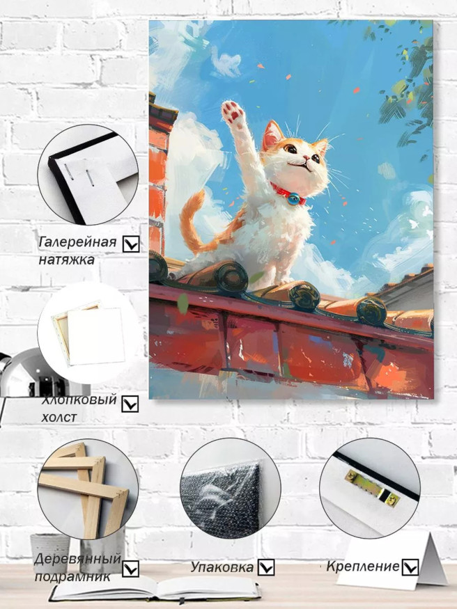 Holstga bosilgan poster &amp;quot;Quyosh ostida tomdagi mushukcha&amp;quot;